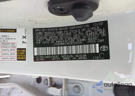 2024 Toyota Corolla Le z USA, uszkodzony, nr VIN JTDB4MEEXR3024245